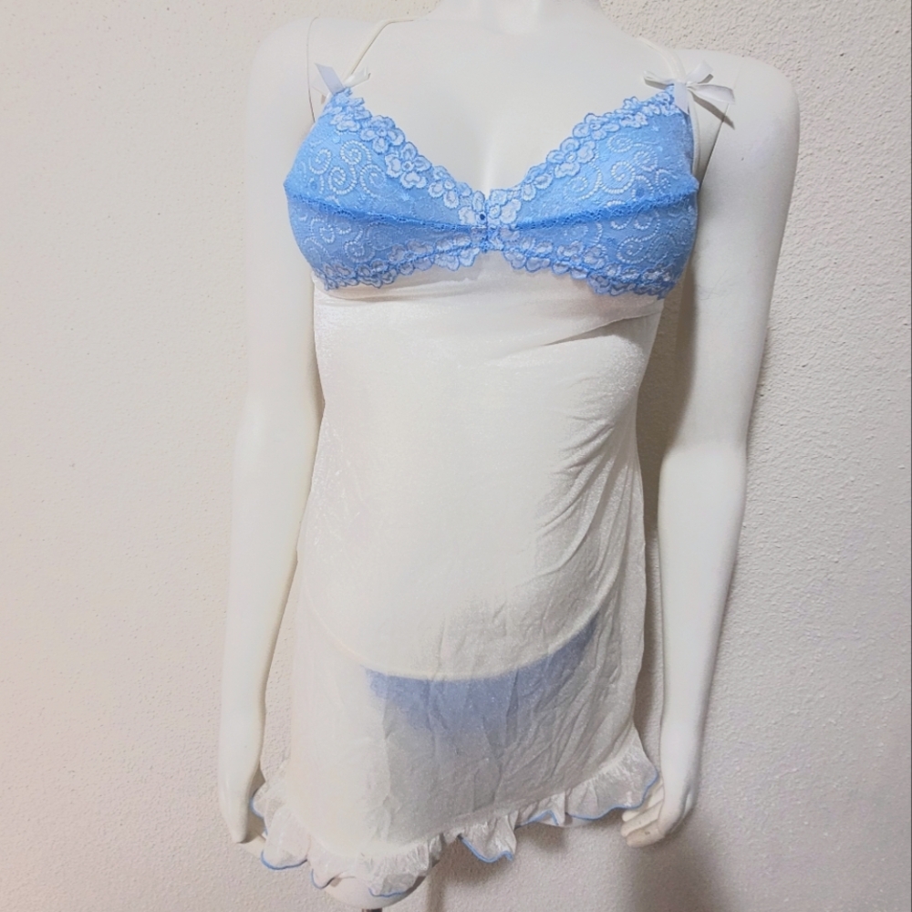 Large Blue and White Lace Babydoll